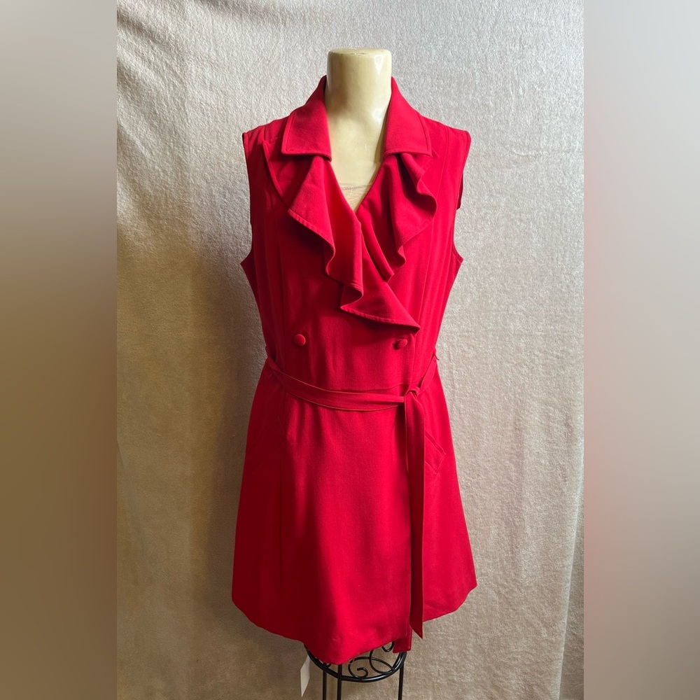 Sandra Darren Red Asymmetrical Ruffled Mini Dress